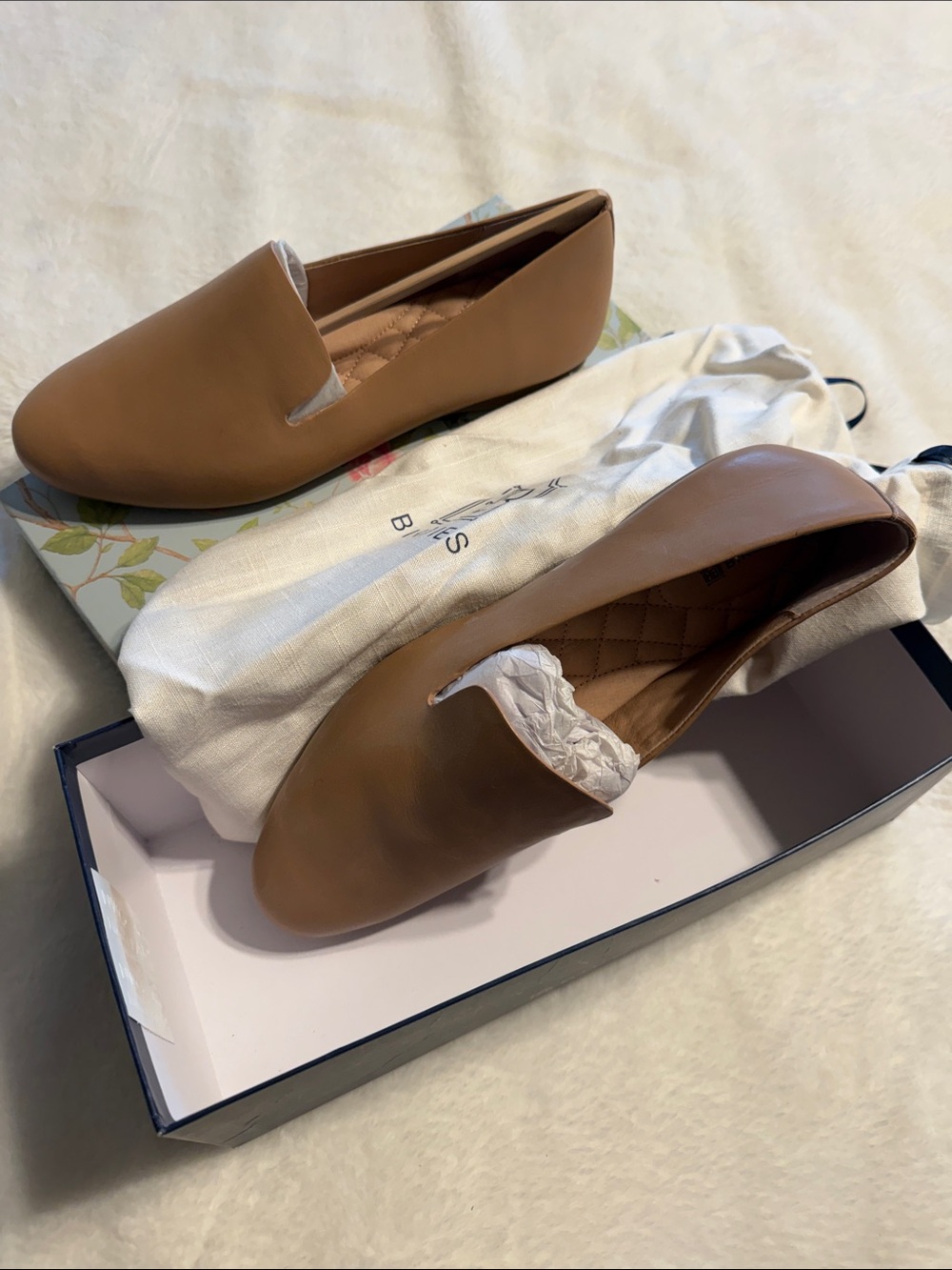 Birdies Tan Leather Slip-On Loafers